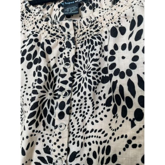 Saint Tropez West 100% Linen Floral Blouse Top Size Small Y2k Neutral G42 - Picture 6 of 11